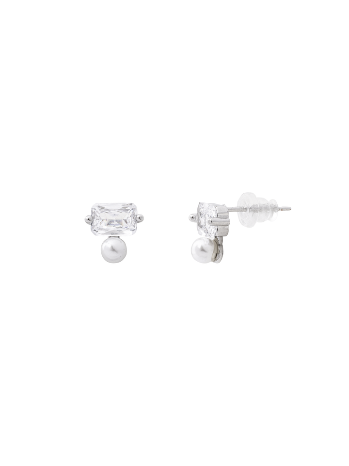 Par Arete Rectangulo Zirconia Con Perla