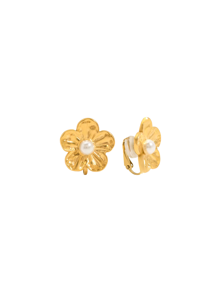 Par Arete Clip Flor Con Perla