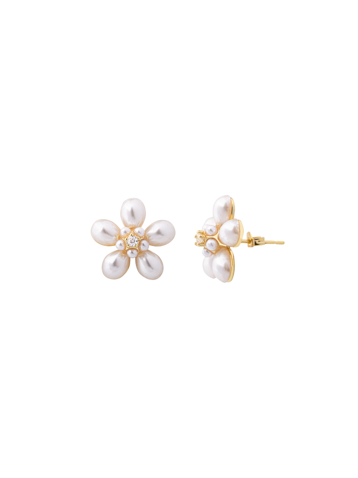 Par Arete Flor 5 Petalos Perla