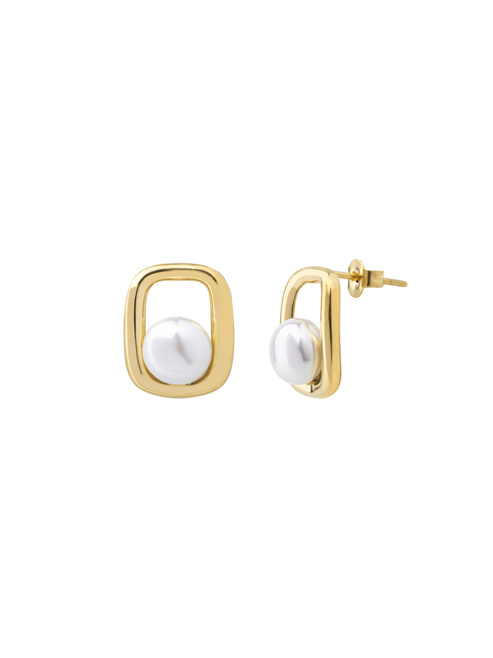 Par Arete Contorno Cuadrado Con Perla