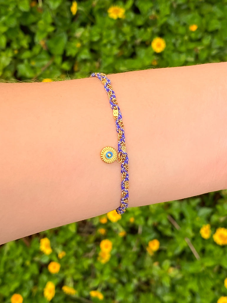 Pulsera Cordon Azul Enlazado Con Dije