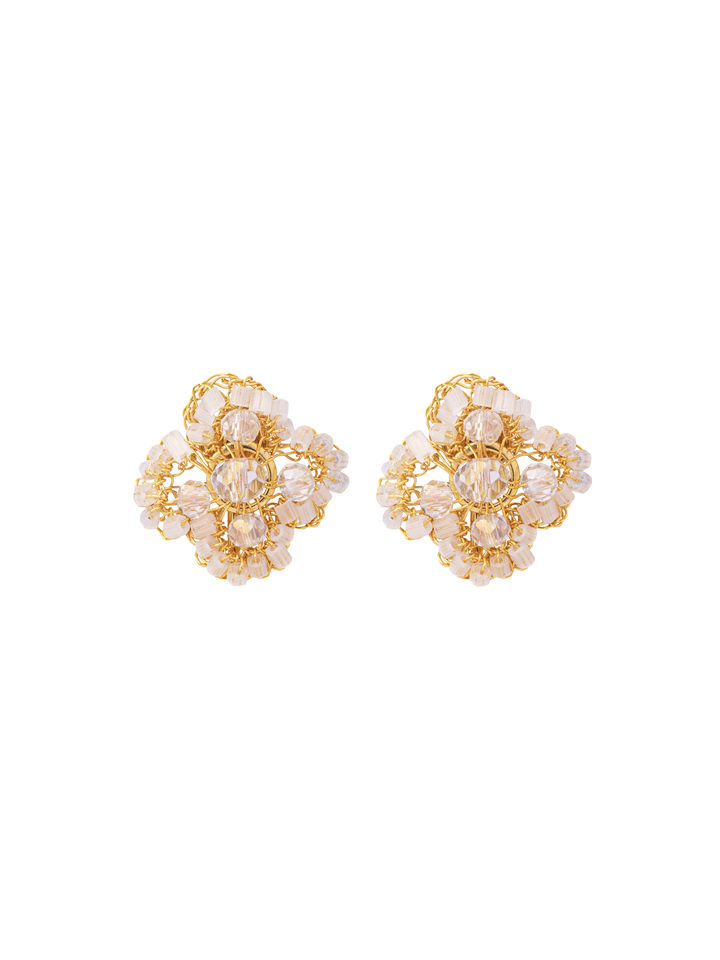 Par Arete Doble Flor Dorada 2 en 1
