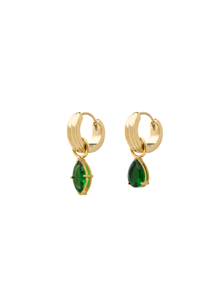 Par Arracada Con Dije Gota Zirconia Verde 2 en 1