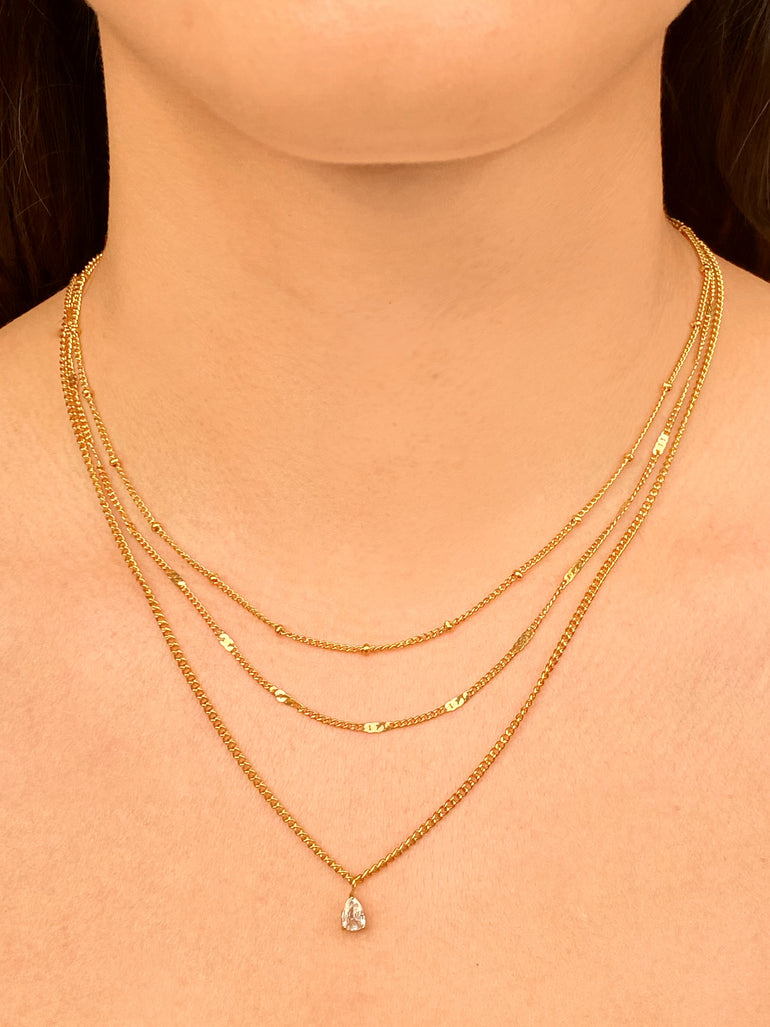 Collar Triple Con Gota Zirconia