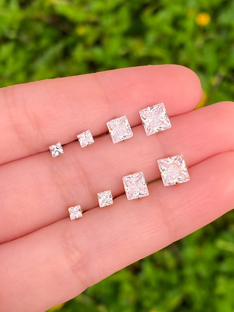 Aretes Zirconia Cuadrada Primera Perforacion Titanio