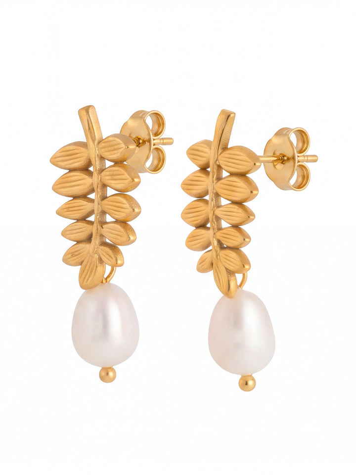 Par Arete Hoja Con Perla