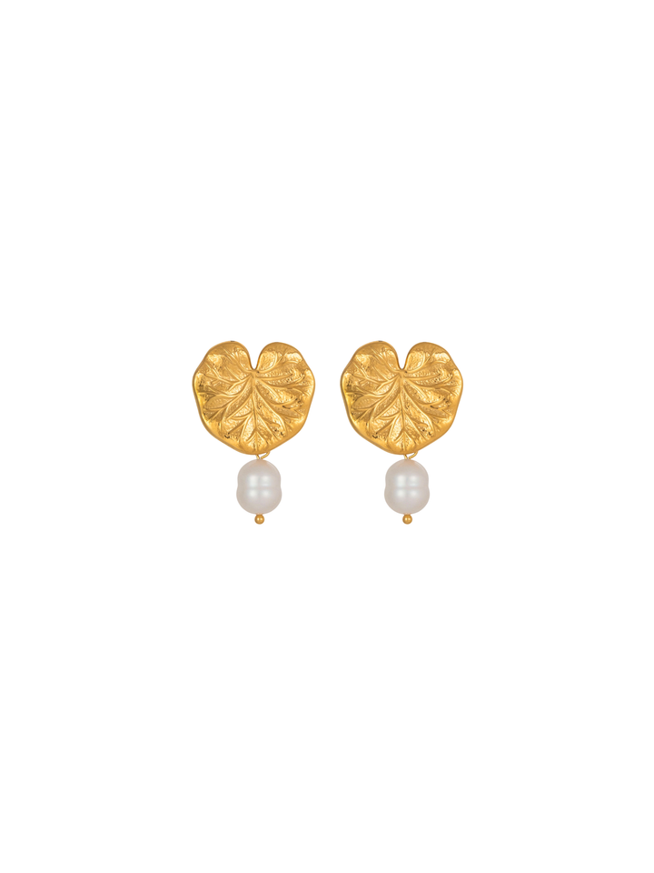 Par Arete Hoja Corazon Con Perla