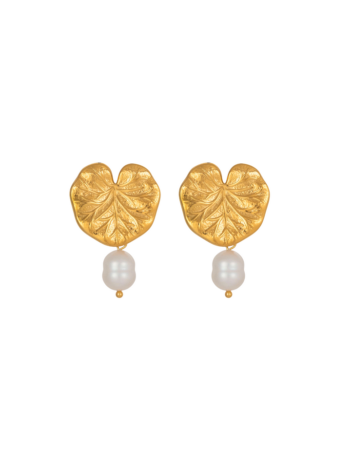 Par Arete Hoja Corazon Con Perla