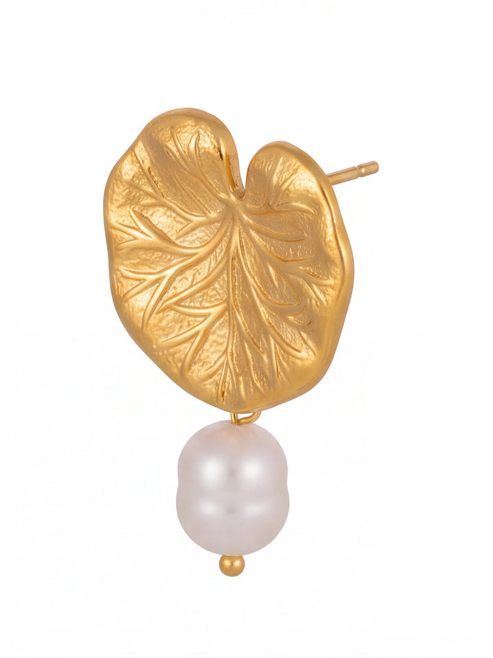 Par Arete Hoja Corazon Con Perla
