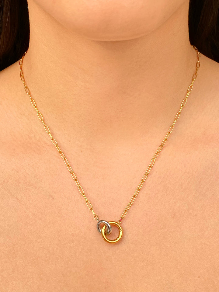 Collar Eslabon Con Dije Doble Circulo Combinado