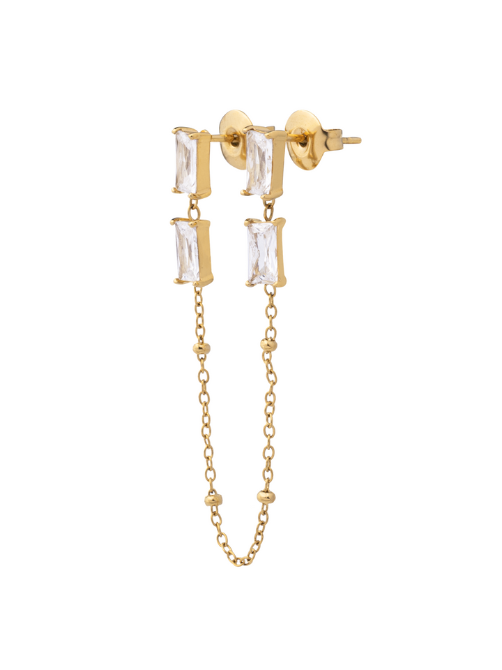 Arete Zirconias Baguettes Con Cadena Bolitas