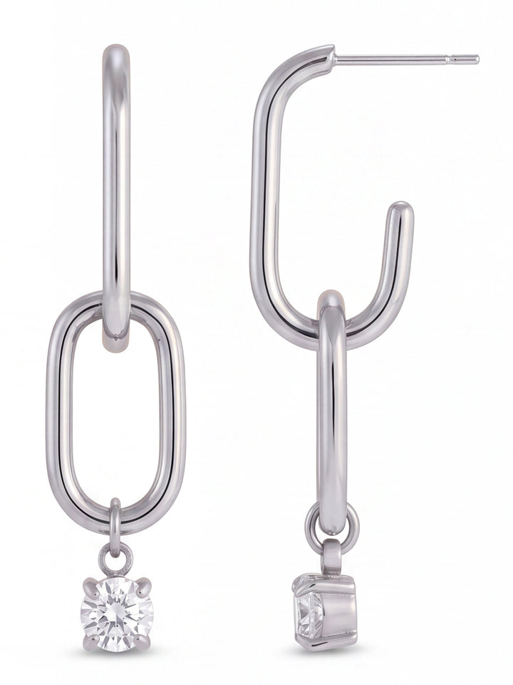 Par Arracada Rectangular Dije Eslabon Con Zirconia