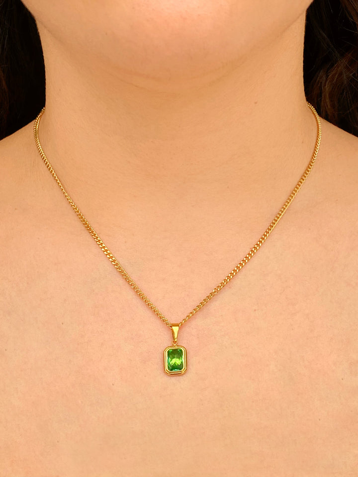 Collar Eslabones Dije Rectangular Verde