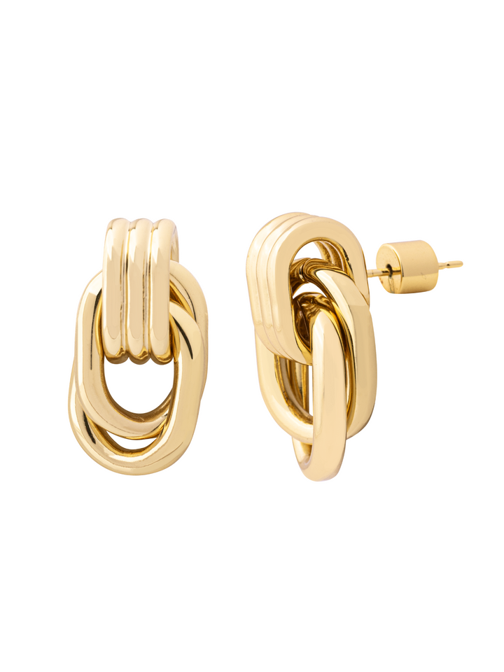 Par Arete Triple Linea Con Dos Eslabones Enlazados