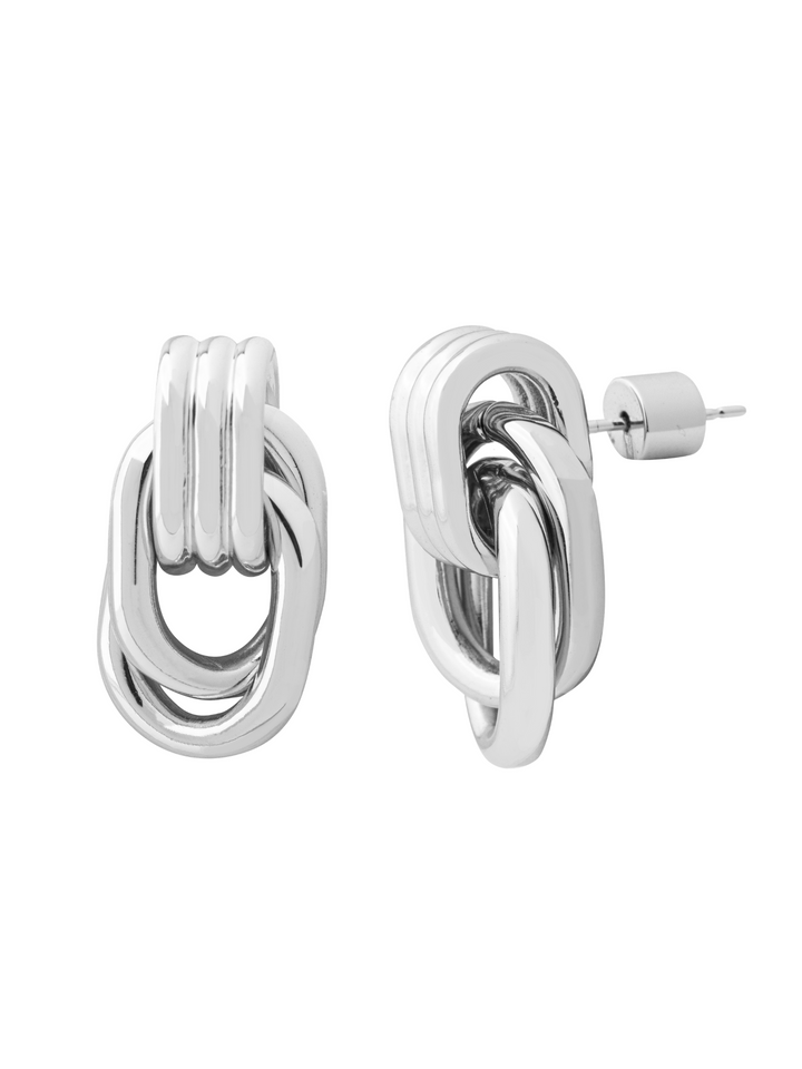Par Arete Triple Linea Con Dos Eslabones Enlazados