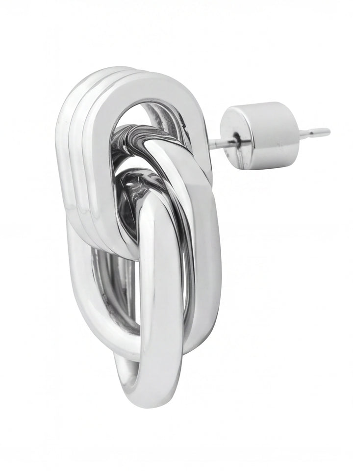 Par Arete Triple Linea Con Dos Eslabones Enlazados