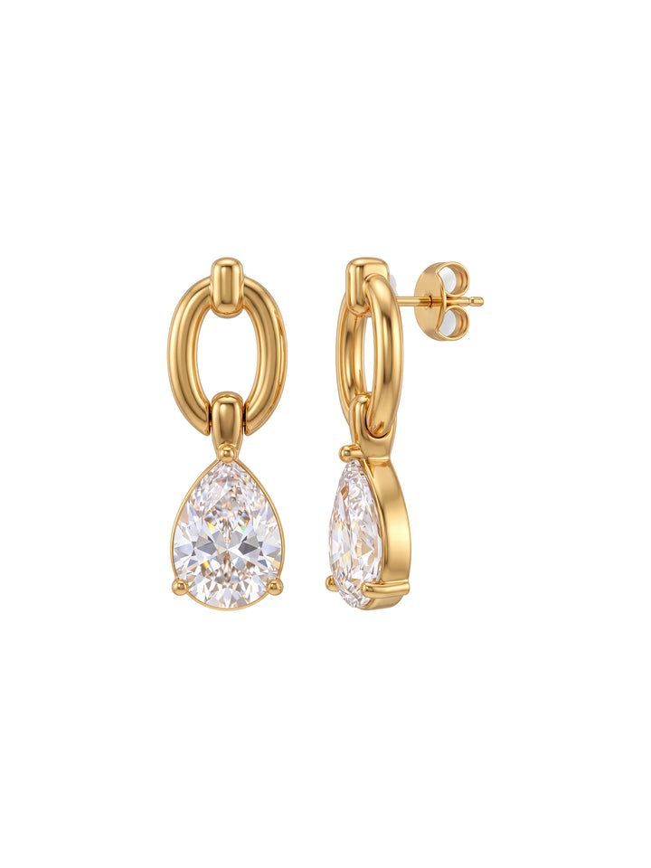 Par Arete Eslabon Con Zirconia Gota Colgante