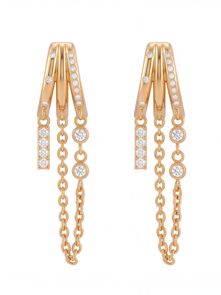 Par Arete Triple Con Cadena Y Zirconias