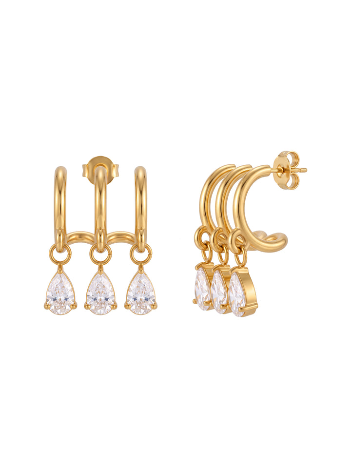 Par Arete Triple Linea Y Gotas
