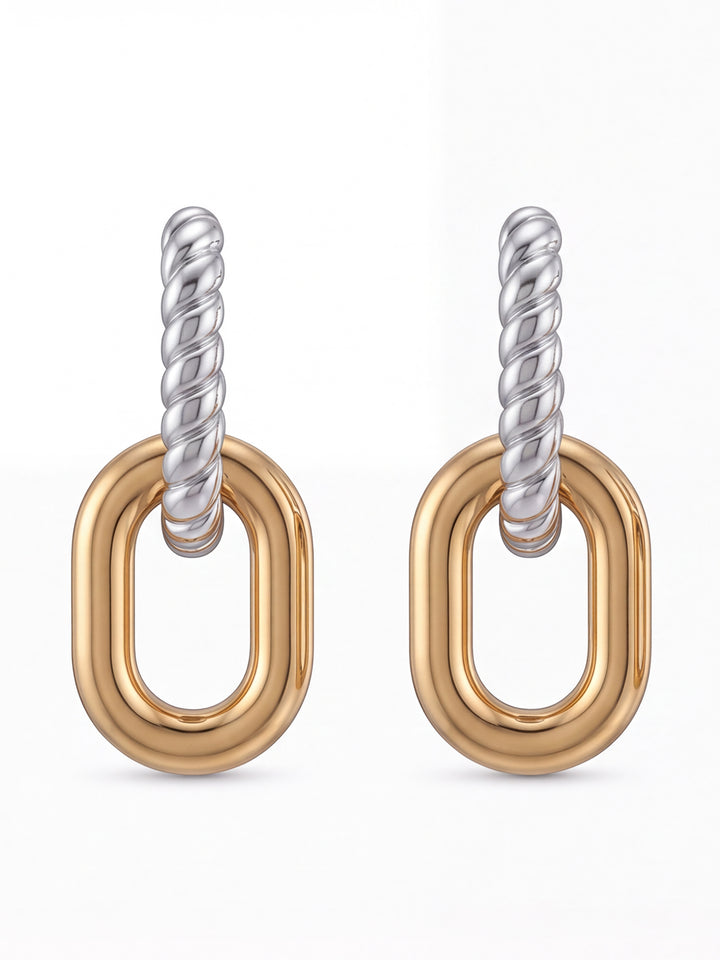Par Arete Trenzado Con Eslabon Ovalado Combinado