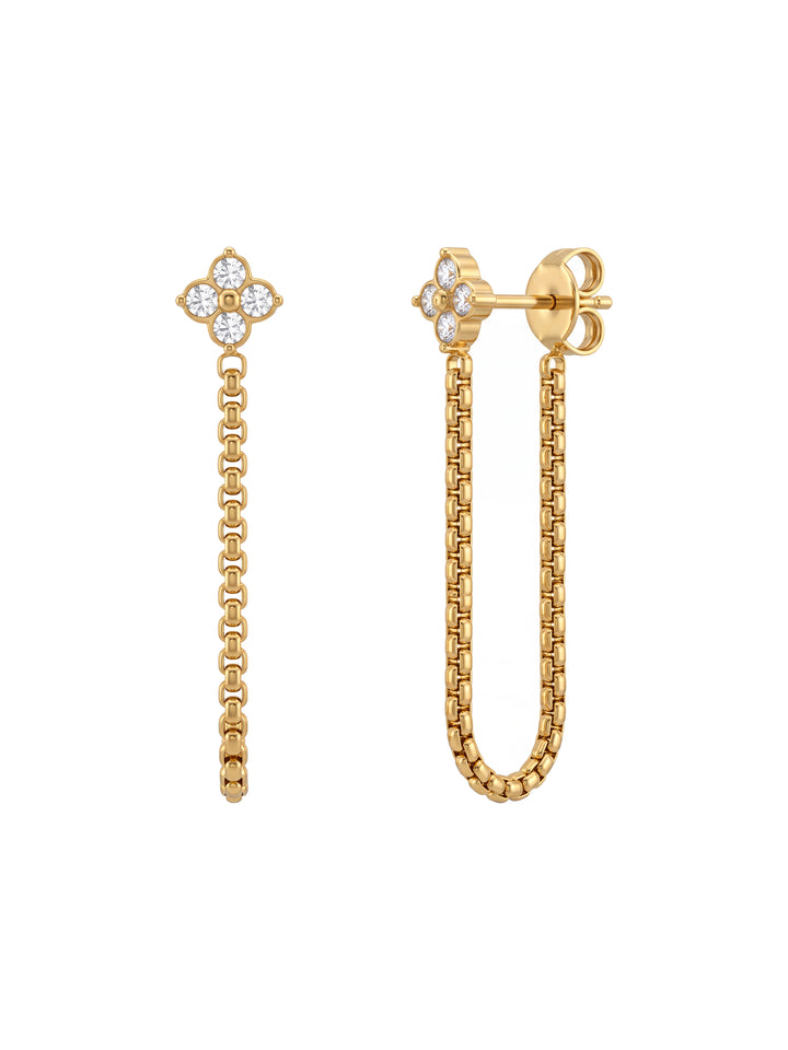 Par Arete Mini Flor Zirconia Con Cadena