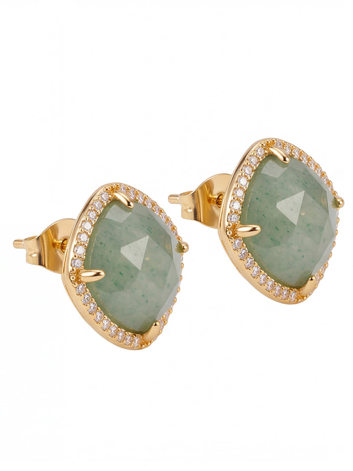 Par Arete Rombo Piedra Verde Aventurina Zirconias