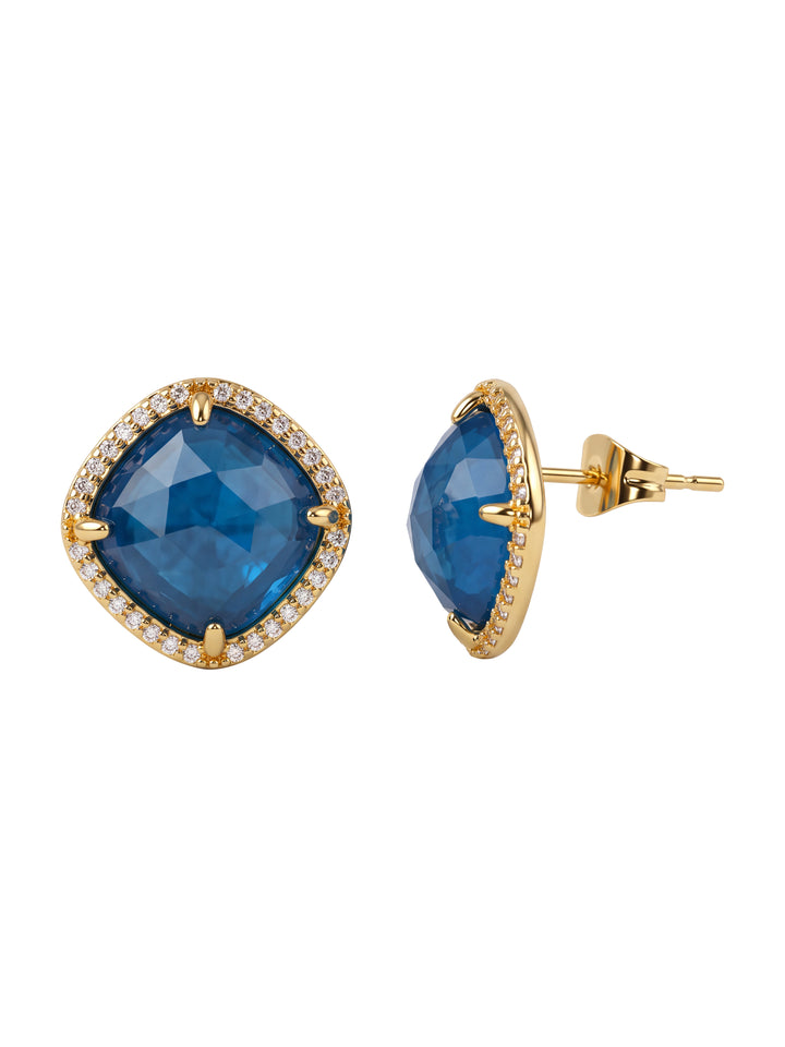 Par Arete Rombo Piedra Calcedonia Azul Zirconias
