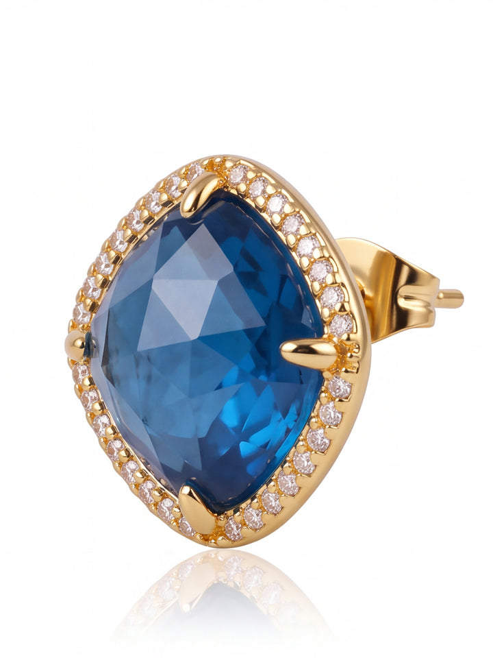 Par Arete Rombo Piedra Calcedonia Azul Zirconias