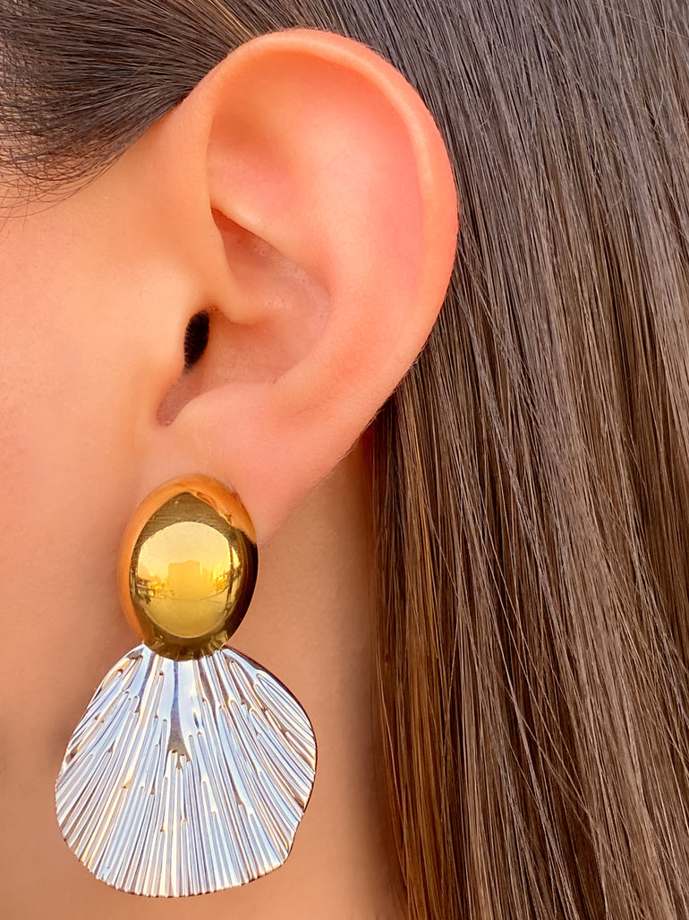 Par Arete Ovalado Con Hoja Plateada