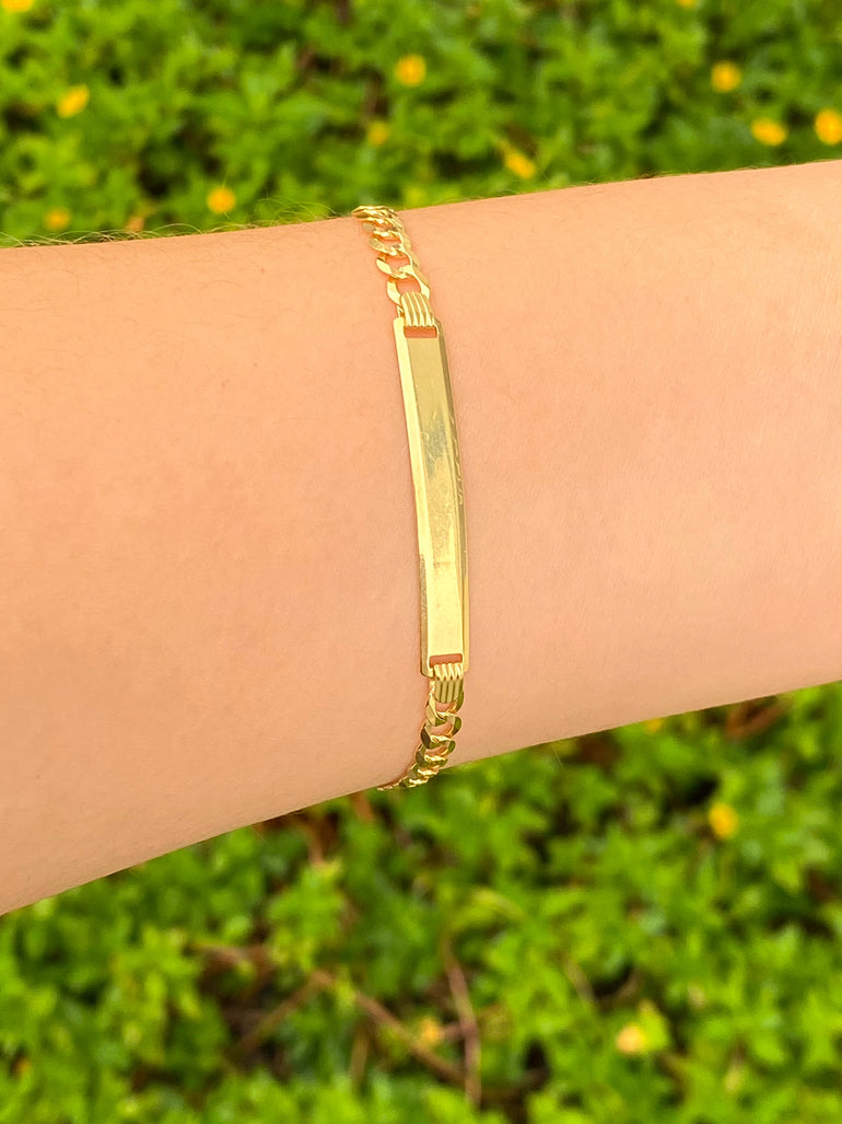 Esclava Eslabon Cubano 4.6 mm Con Placa Oro 14k