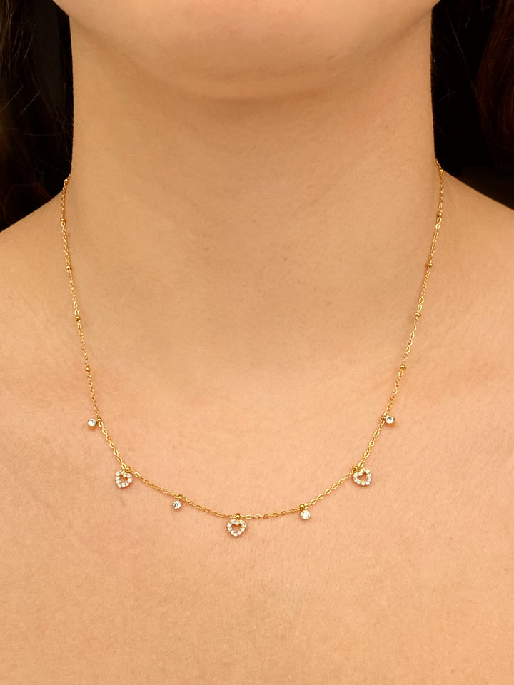 Collar Bolitas Con Corazones y Zirconias