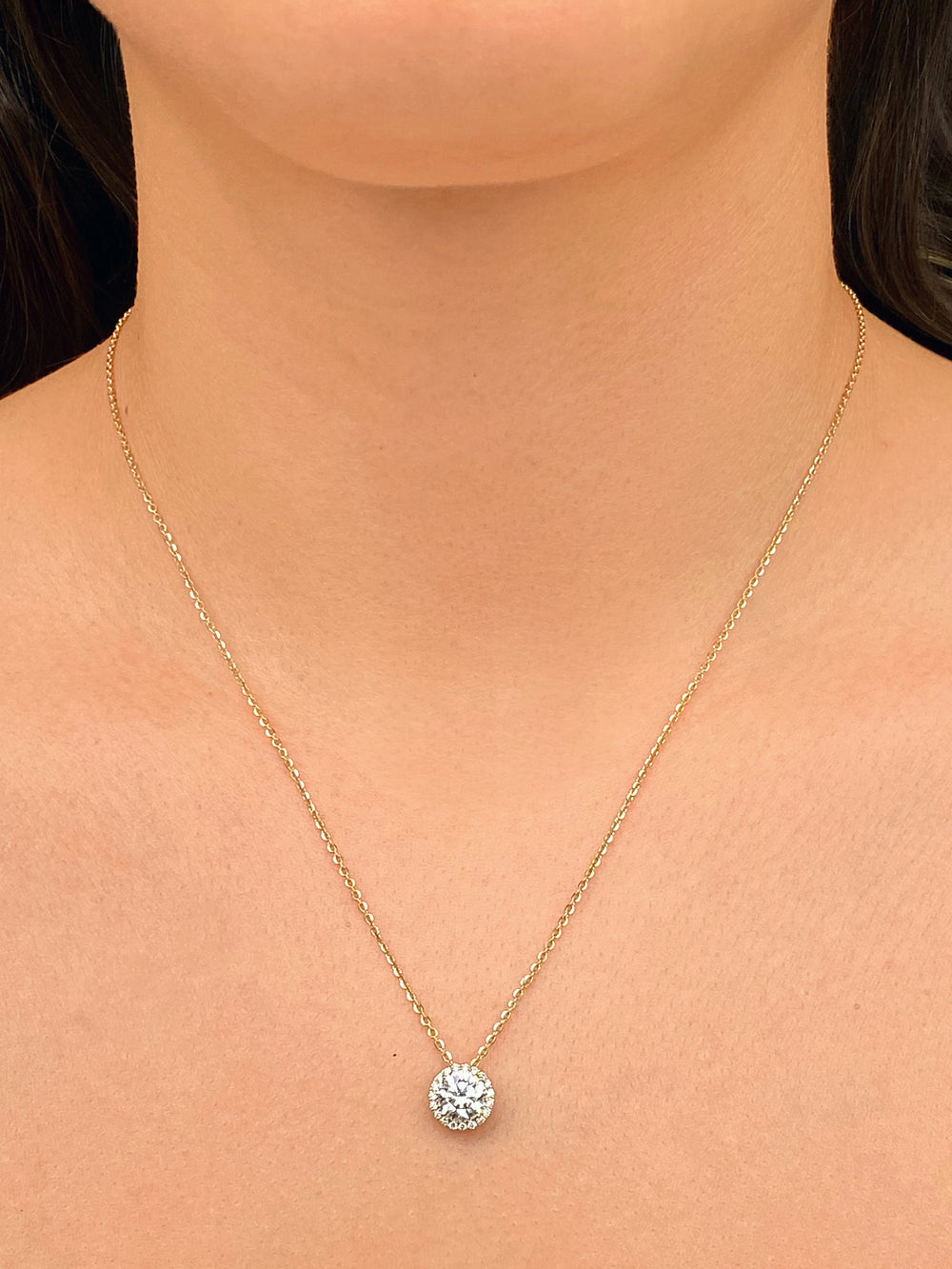 Collar Dije Halo Oro 14k 1.22 Ct Diamante Lab Grown