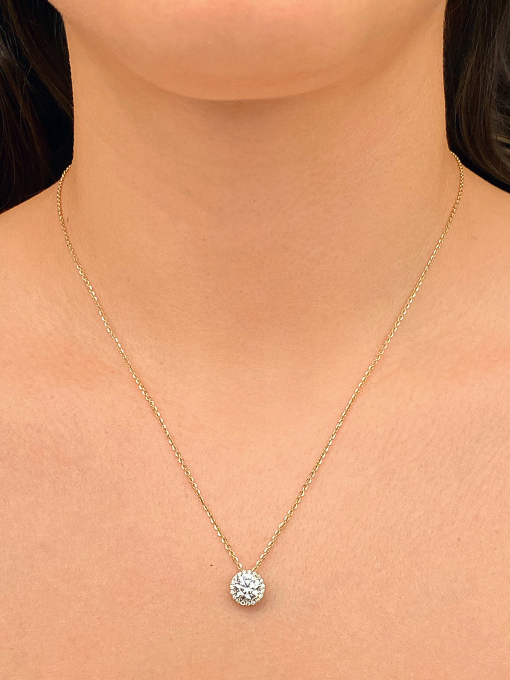 Collar Dije Halo Oro 14k 1.22 Ct Diamante Lab Grown