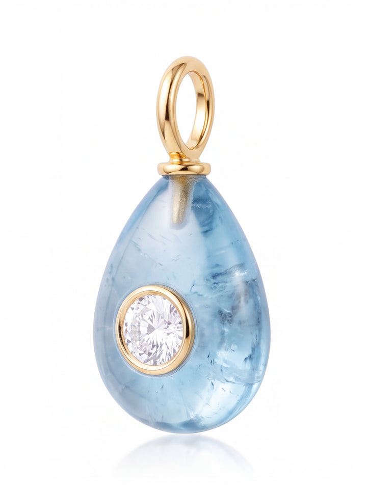 Dije Ovalado Piedra Topacio Azul