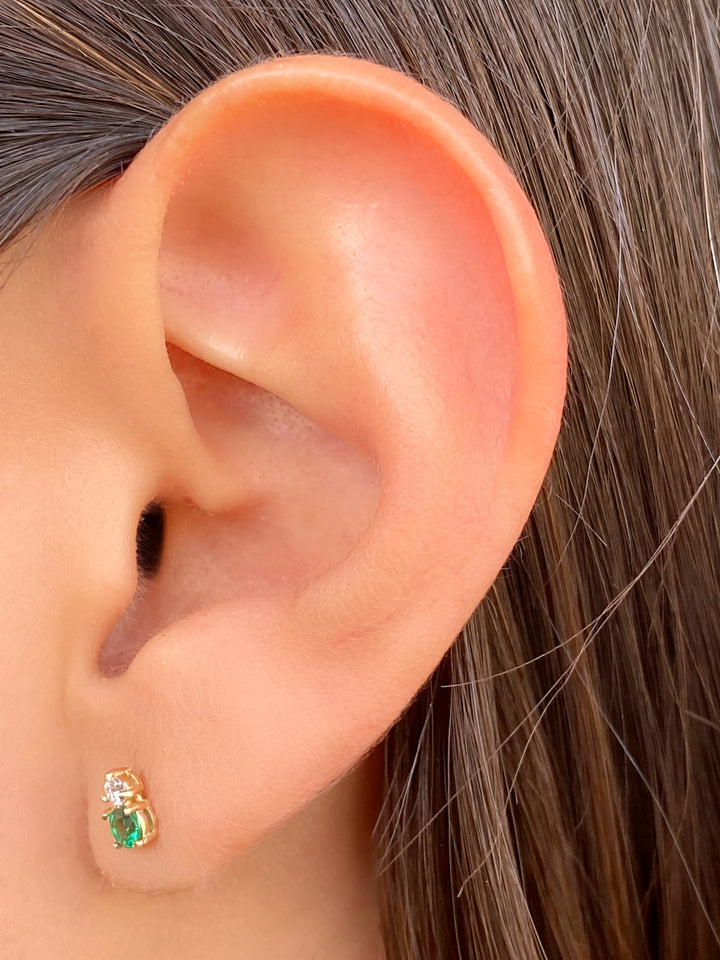 Arete Doble Esmeralda y Diamante Oro 14k