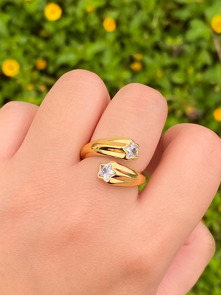 Anillo Abierto Doble Estrella Zirconia