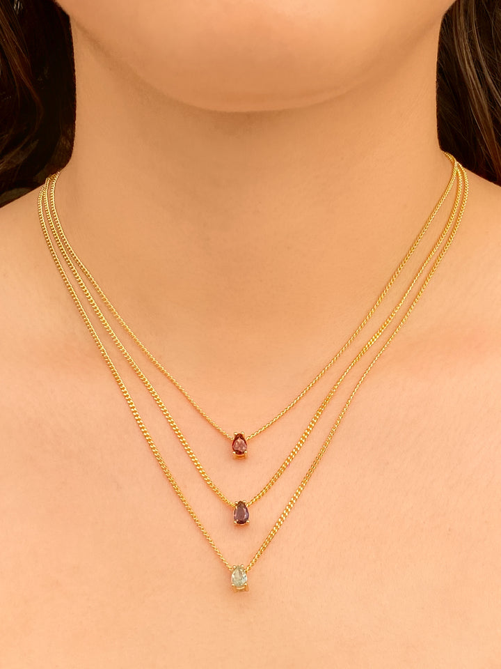 Personaliza Tu Collar Birthstone Gota Dorado