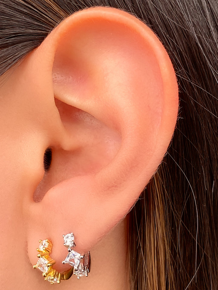 Arracada Con Zirconias Rombo y Cuadradas