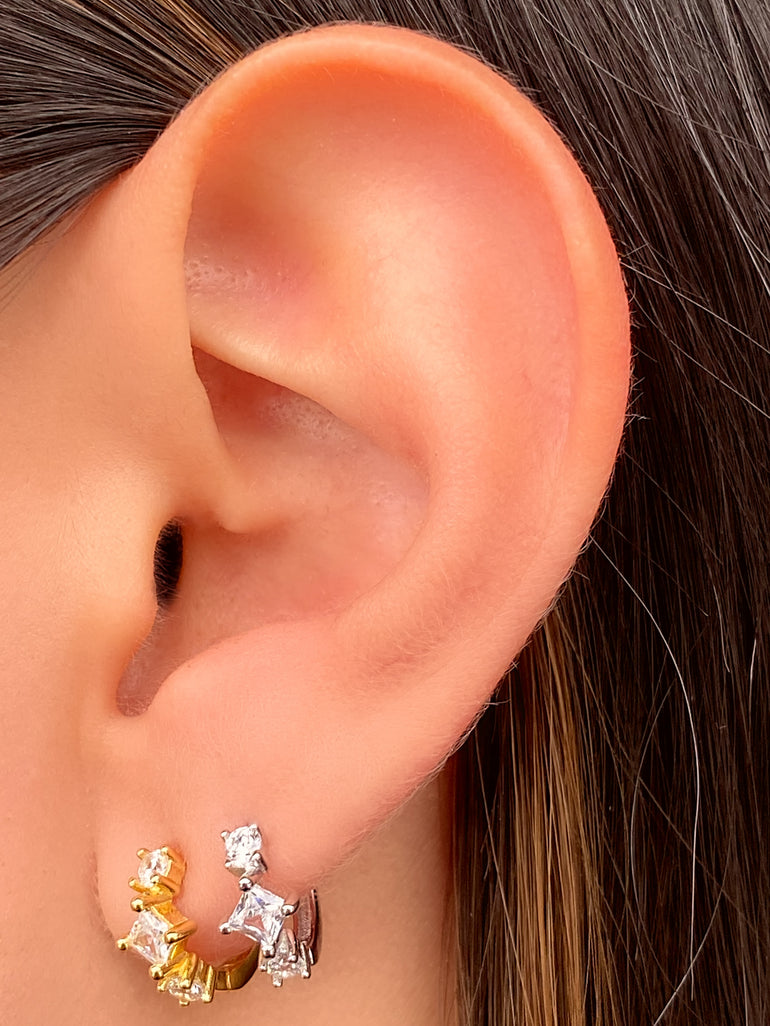 Arracada Con Zirconias Rombo y Cuadradas