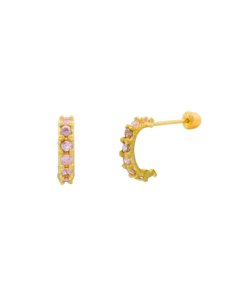 Semi Arracada Mini Con Zirconias Oro 14k