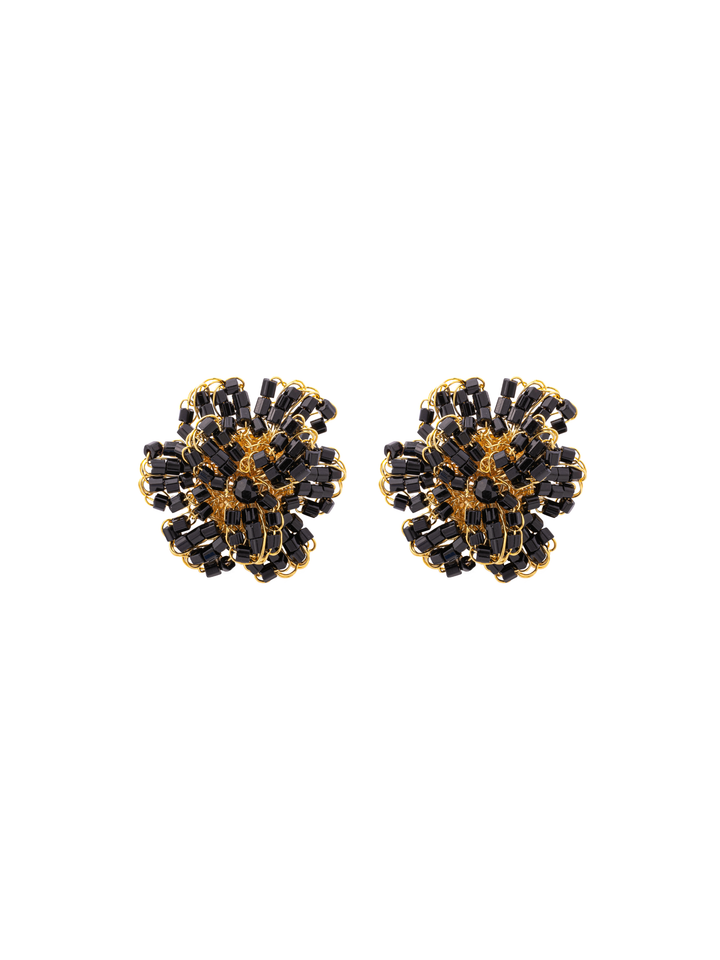 Par Arete Flor Negro Con Dorado
