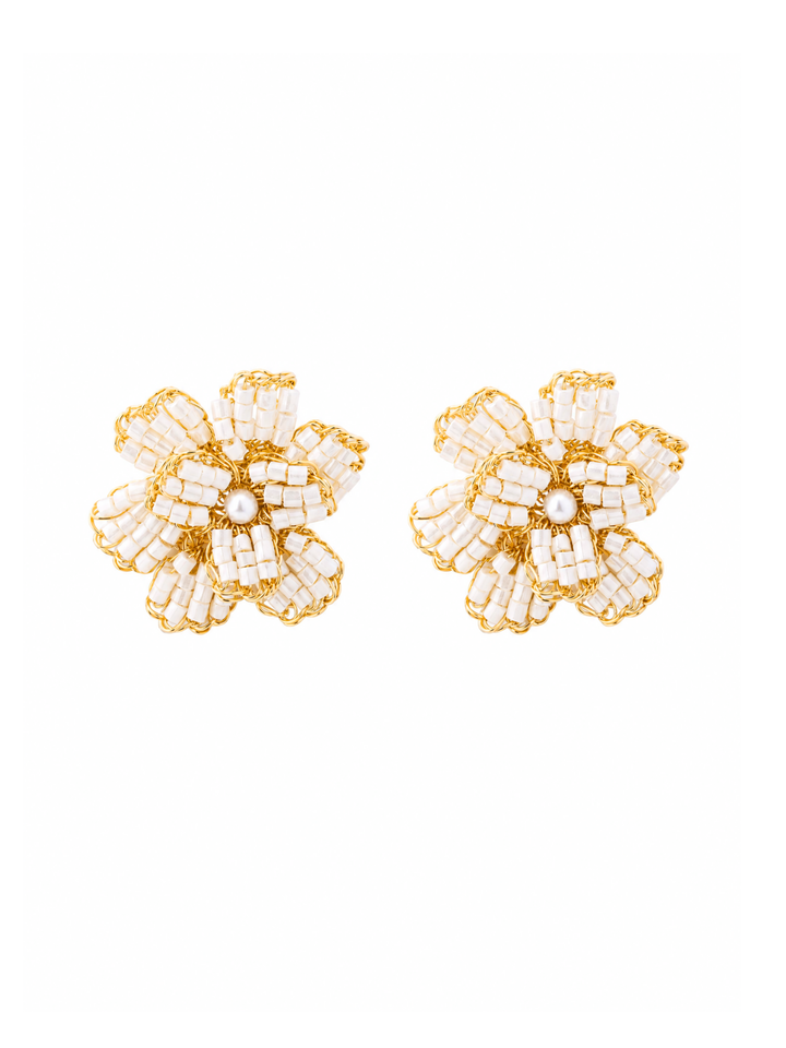 Par Arete Flor Beige Con Perla