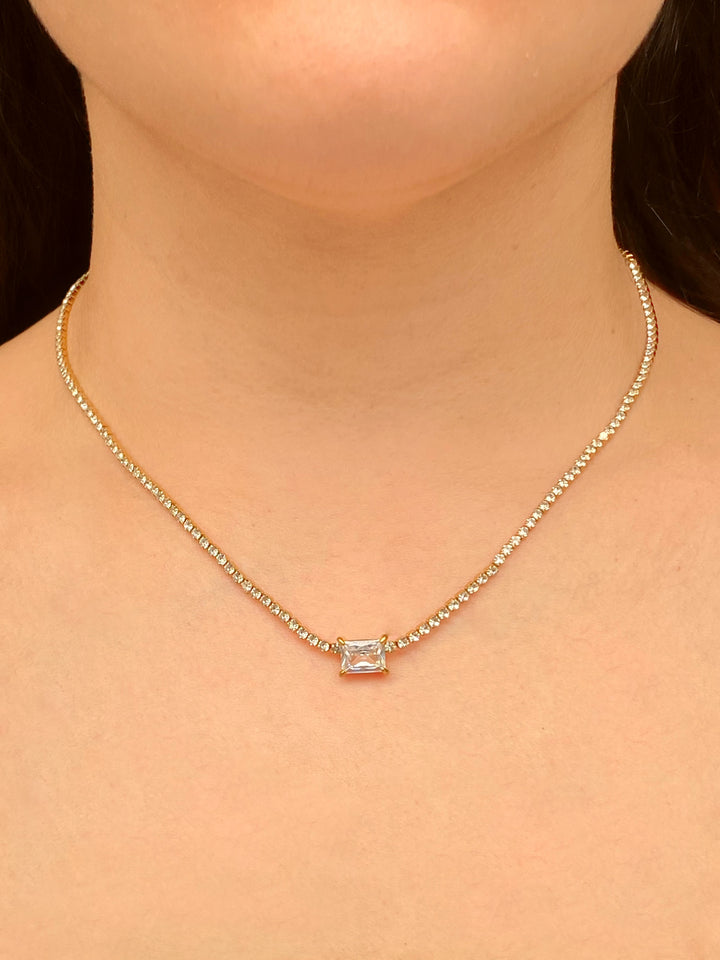 Collar Tennis Dije Zirconia Rectangular