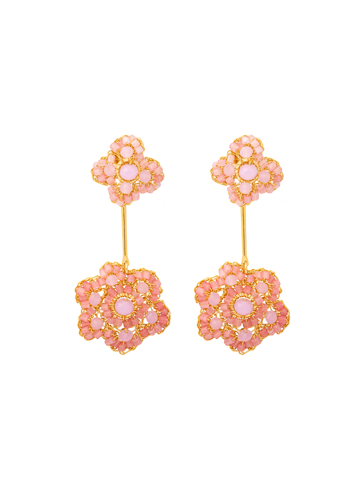 Par Arete Doble Flor Rosa 2 en 1