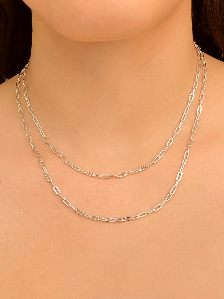 Collar Plateado Eslabon Tipo Clip 3 mm