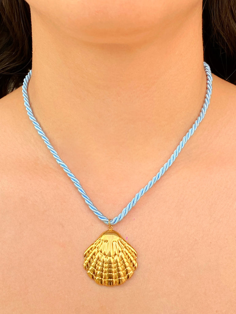 Collar Celeste Con Dije Concha De Mar