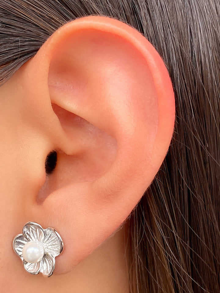 Par Arete Mini Flor Centro Perla