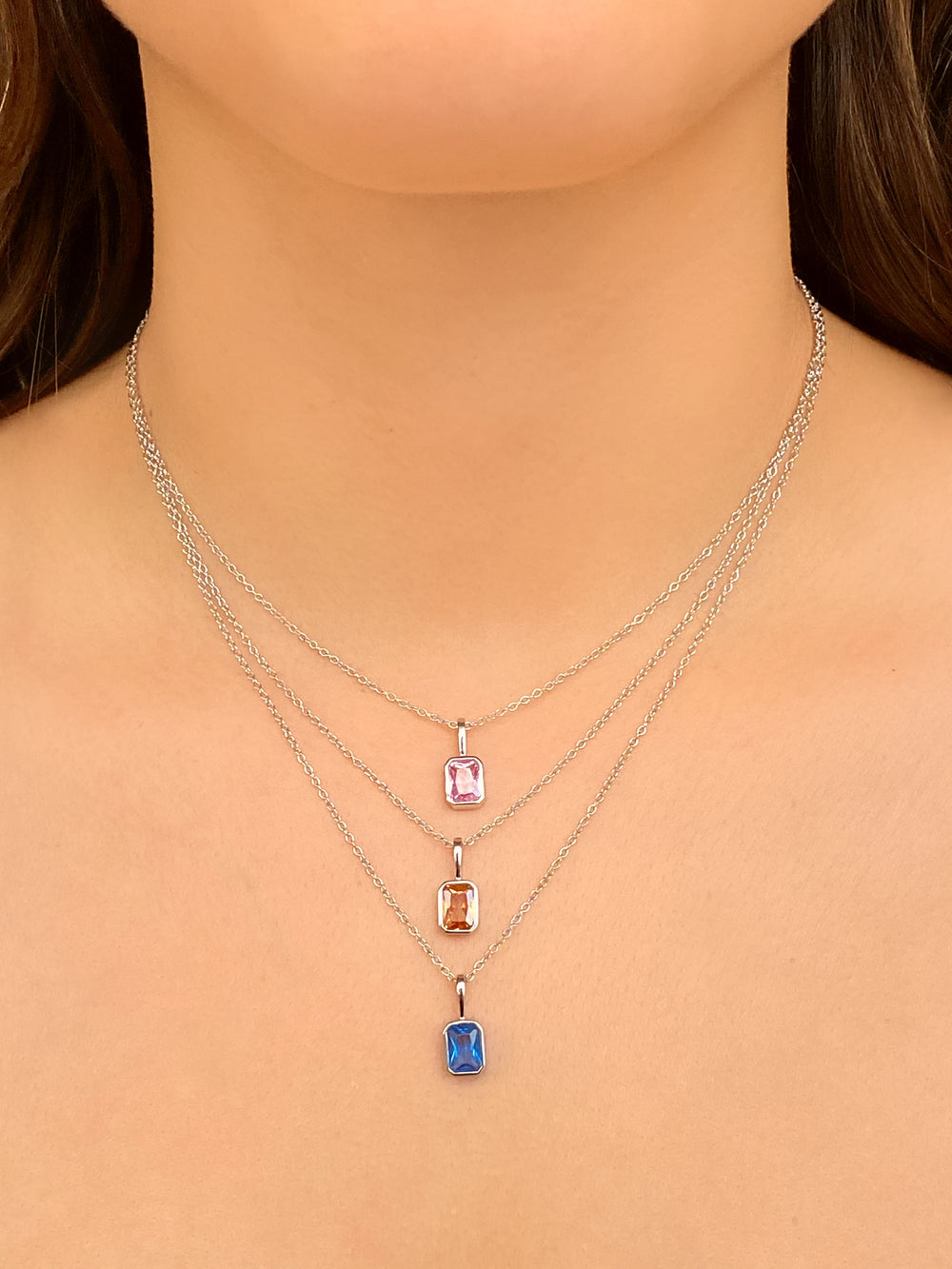 Collar Birthstone Rectangular Plateado