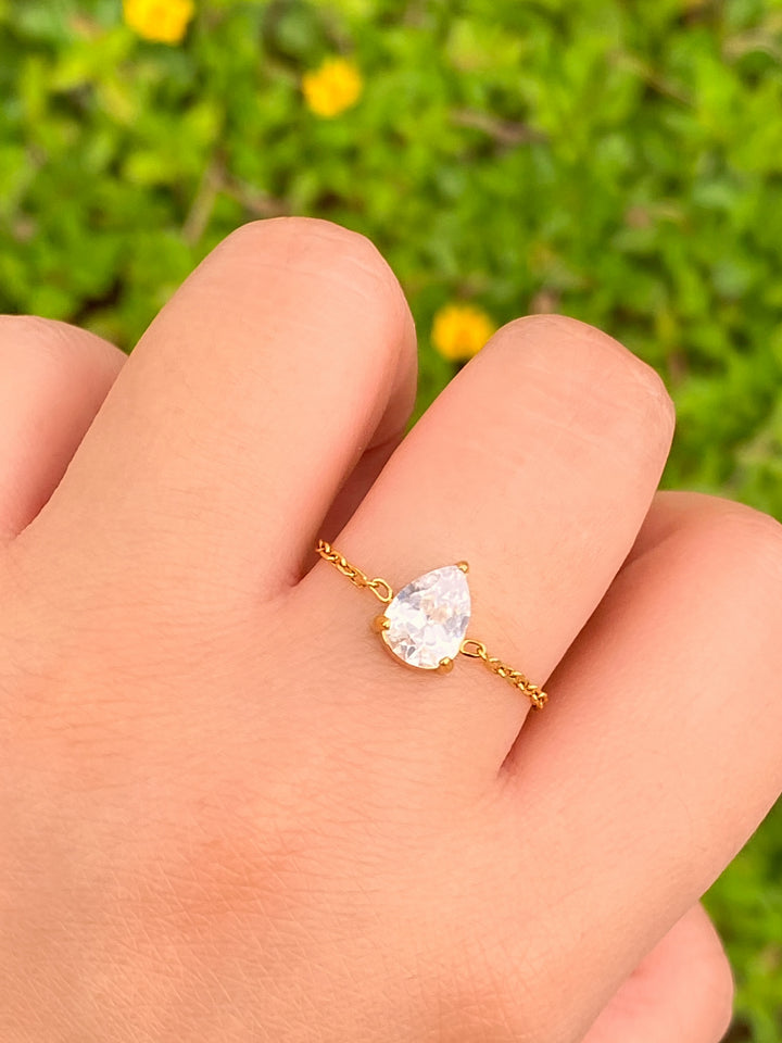 Anillo Cadena Ajustable Con Zirconia Gota