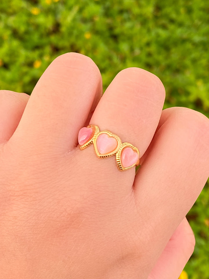 Anillo Semi Ajustable Corazones Rosas